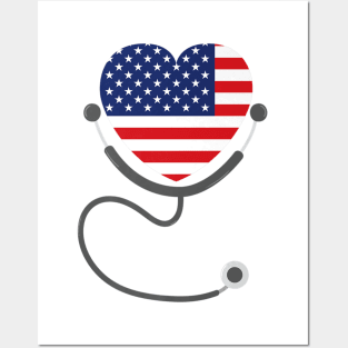 USA Flag Registered Nurse USA Flag T-Shirt 4th July Nursing Posters and Art